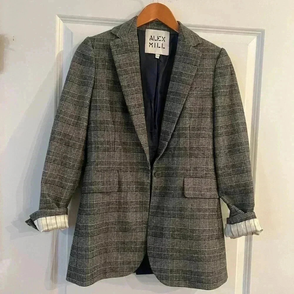 Alex Mill Blake Prince of Wales checked wool tweed blazer Size - xs